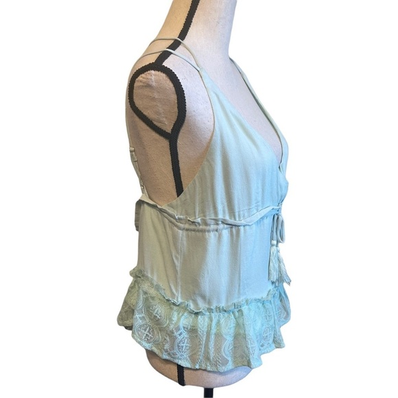 Honey Punch Light Mint Green Baby Doll Lace Hem Crop Tank Top Women's Small - Picture 3 of 8
